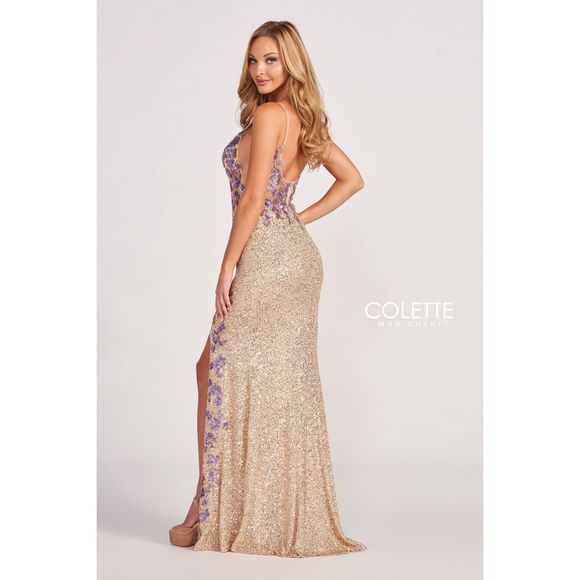 Gold Colette By Mon Cheri Size 2 Side slit dress - Picture 2 of 2